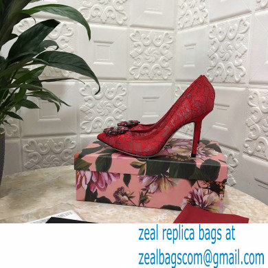 Dolce  &  Gabbana Heel 10.5cm Taormina Lace Pumps Red with Crystals 2021